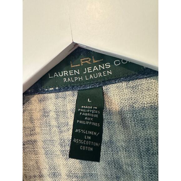 LRL Lauren Ralph Lauren Shacket Denim Jacket Size Large Blue Linen Cotton Blend - Picture 6 of 10